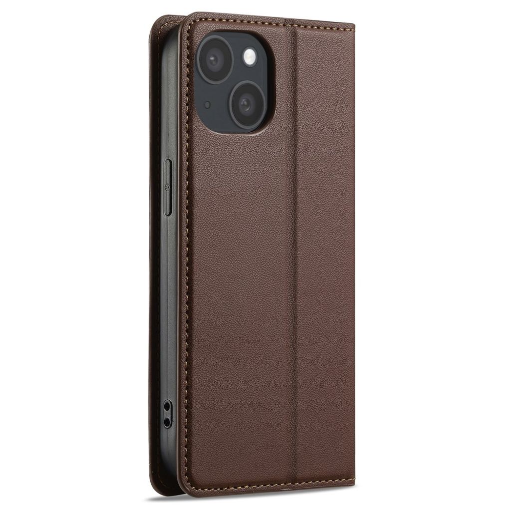 LC.IMEEKE iPhone 15 Wallet Cover Stand PU Leather - Brown