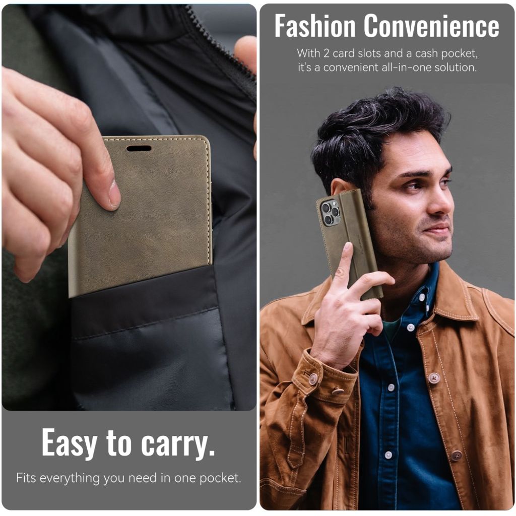 CASEME iPhone 16 Pro Max RFID Blocking Wallet Cover – Brown