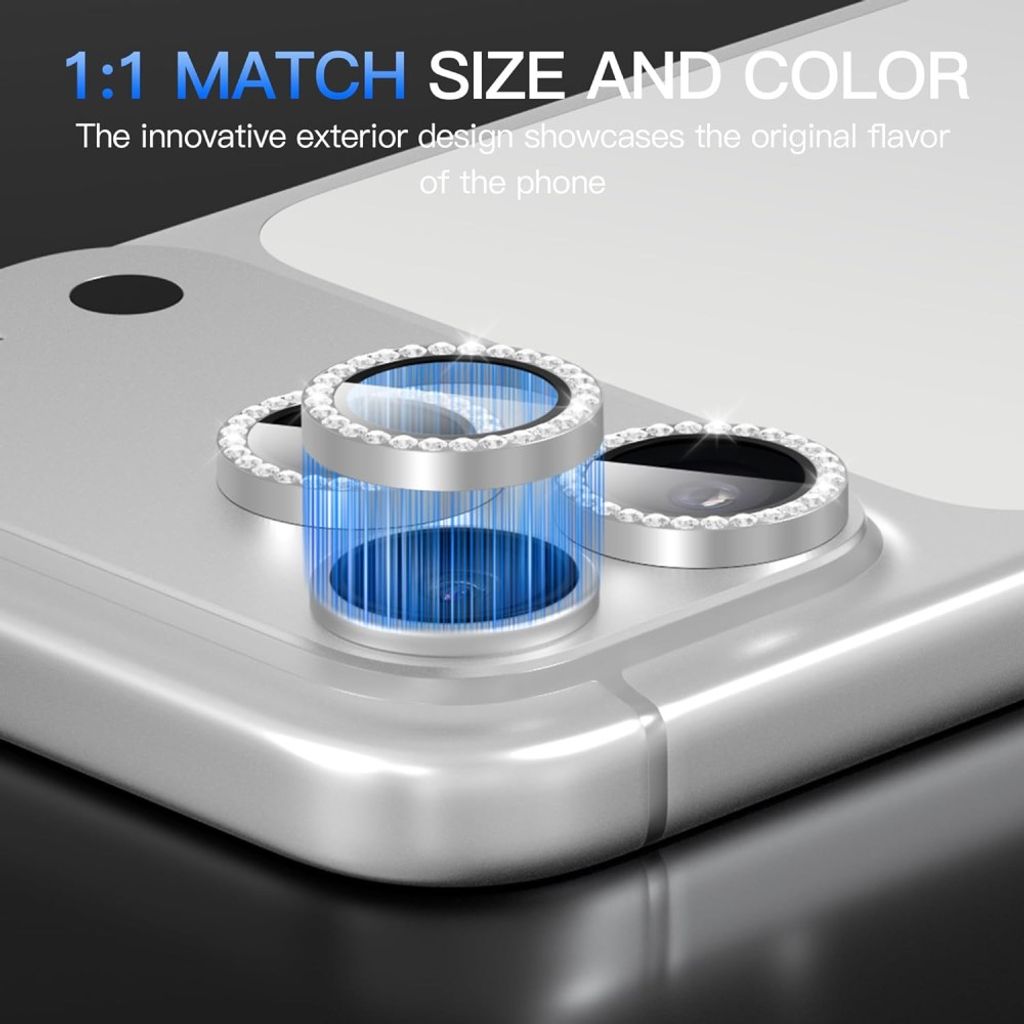 iPhone 18 Pro Linsskydd Härdat Glas med Strass - Silver