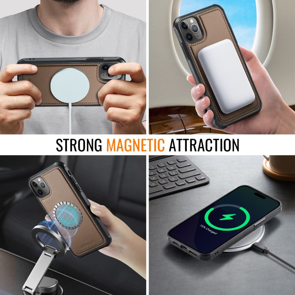 JEEHOOD iPhone 11 Pro Max Plånboksskal MagSafe RFID Kortfack – Brun