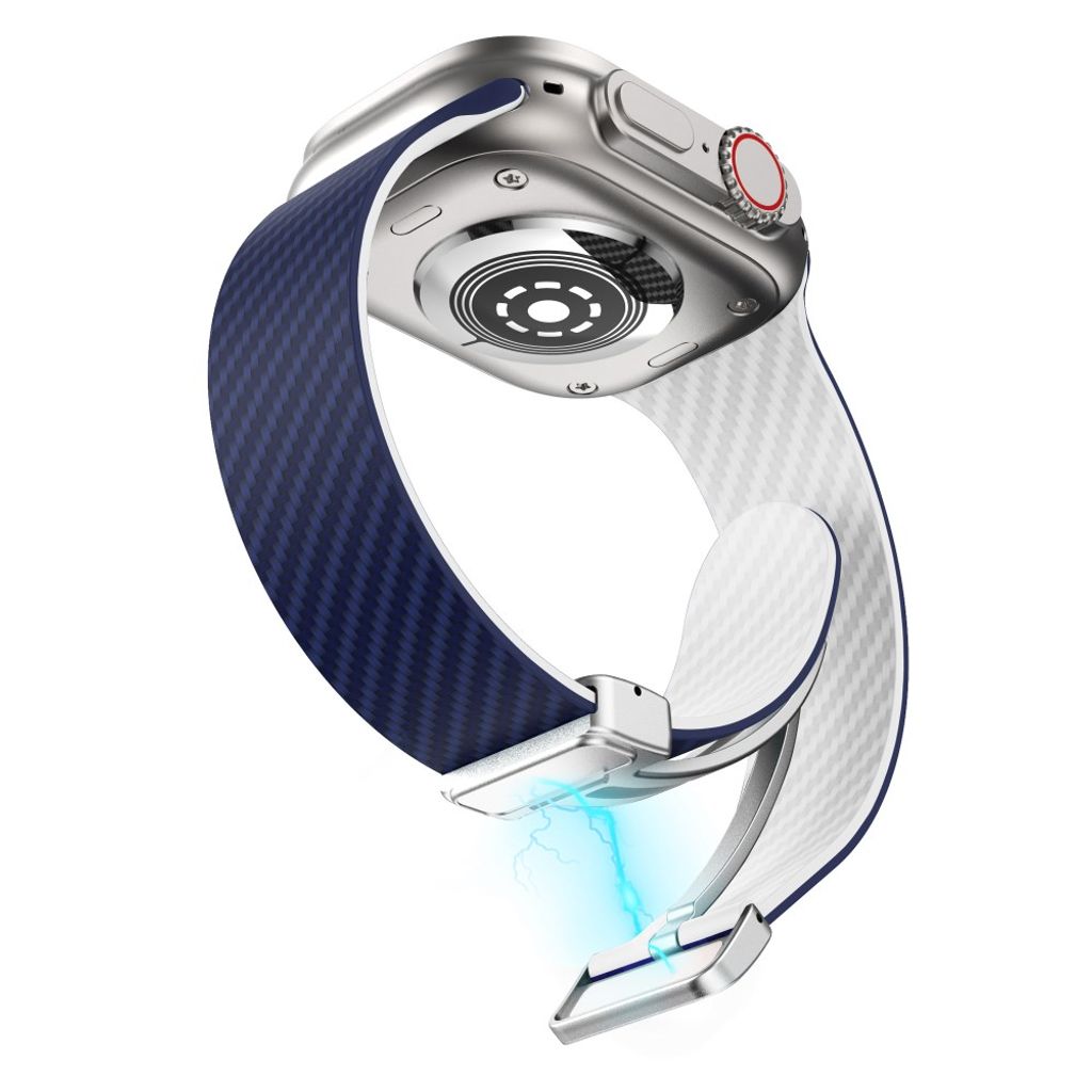 Apple Watch 42 / 41/ 40 / 38mm Klockarmband kolfibertextur - Blå/Vit