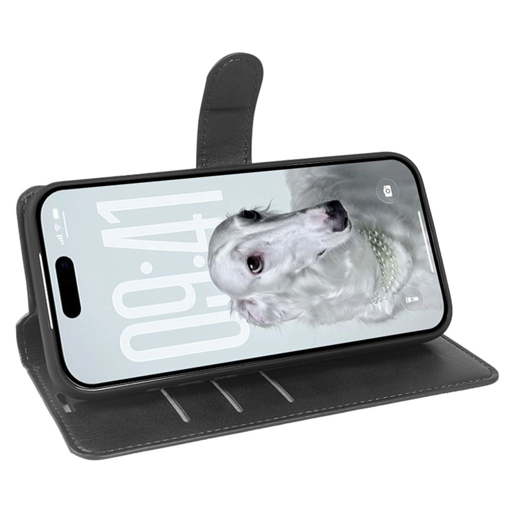 iPhone 18 Pro/17 Pro Plånboksfodral med Stativ PU-läder – Svart