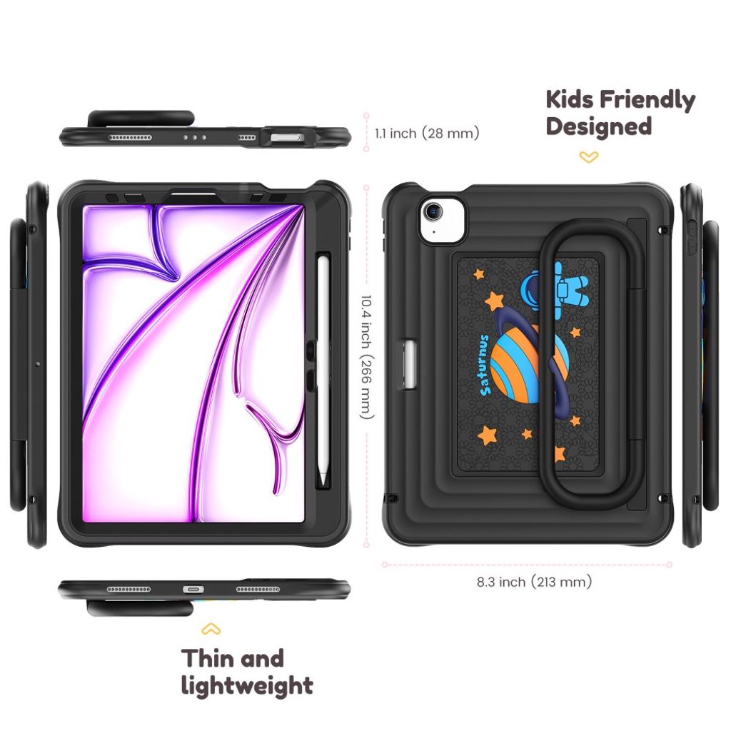 Lasten kuori jalustalla iPad Airille/Prolle 11" - musta