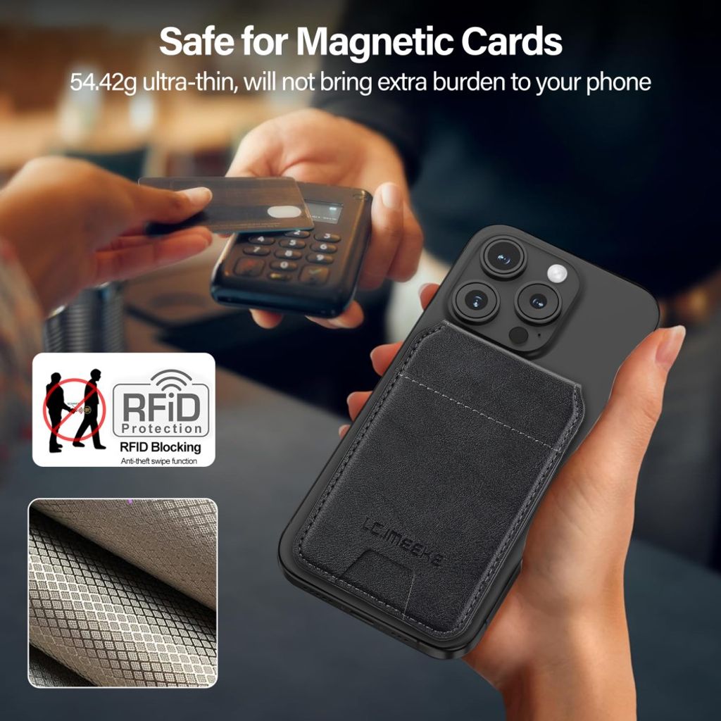LC.IMEEKE MagSafe-korttikotelo 3 kortille RFID-suojattu – musta