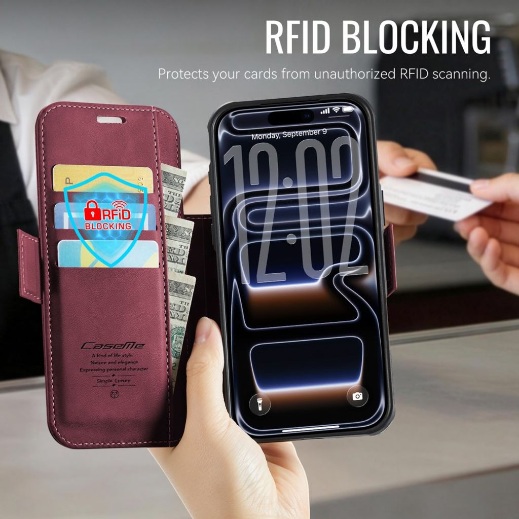 CASEME 053 iPhone 17 Pro Lommeboketui MagSafe RFID Blokkerende - Rød