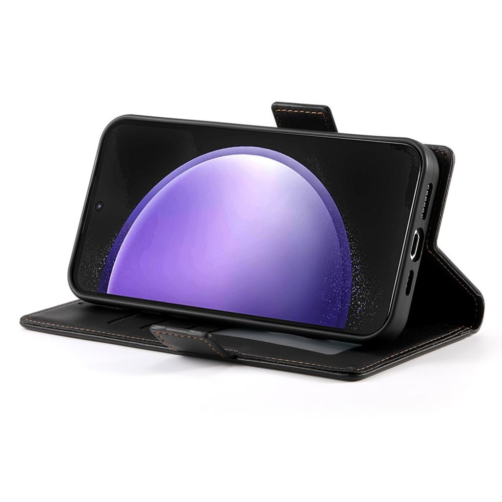 Samsung Galaxy S26 FE PU-skinnlommebokdeksel med stativ – svart