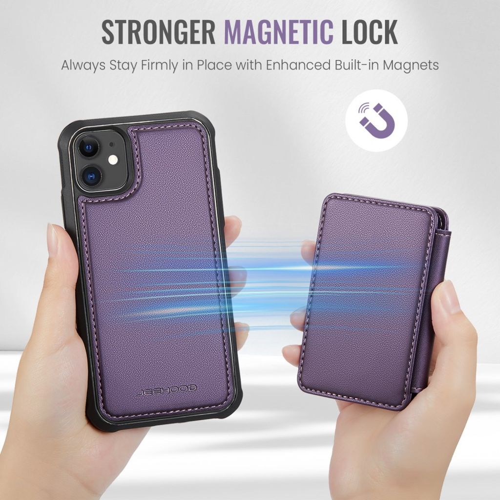 Jeehood iPhone 11 Skal med Avtagbar Magnetisk Kortväska – Lila