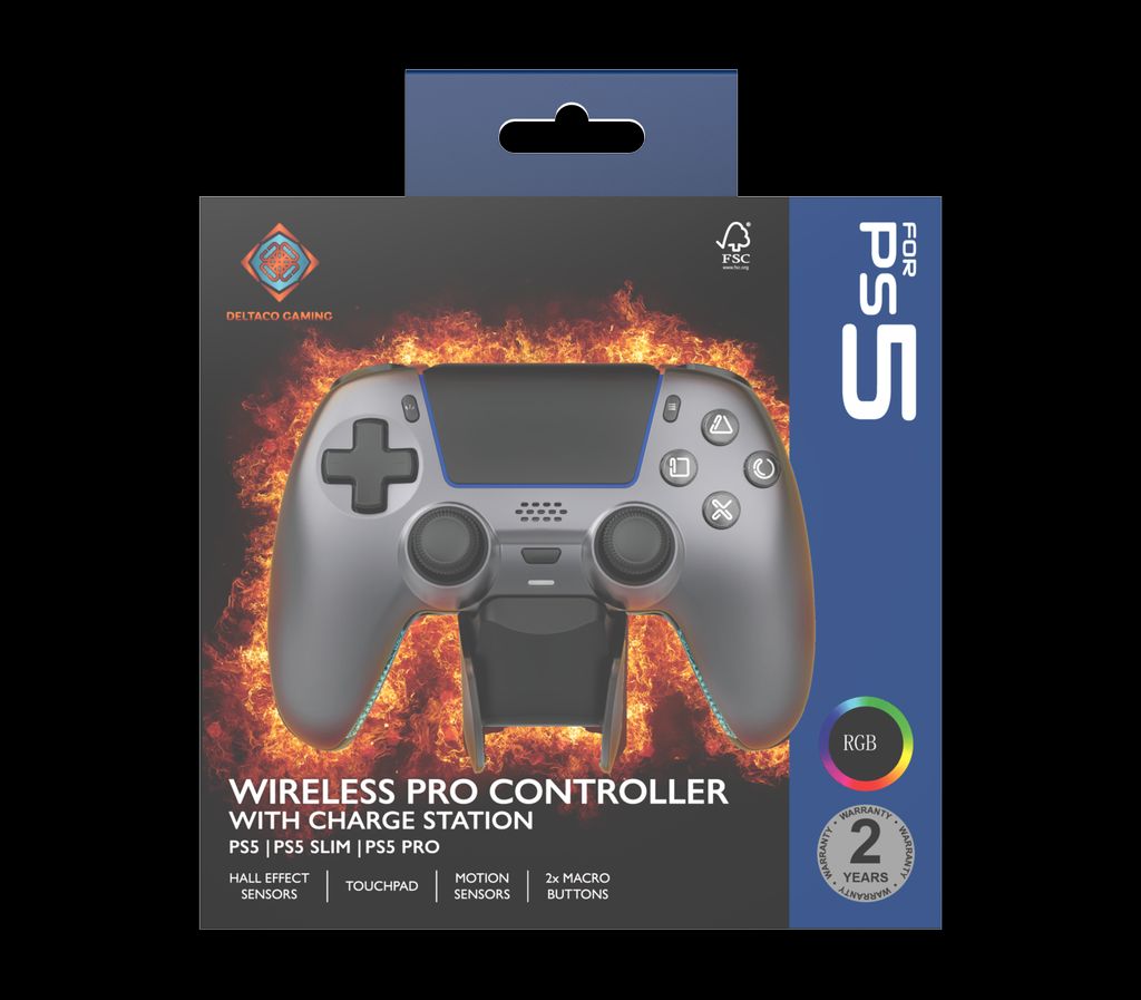 Deltaco Gaming Trådløs PS5 Controller med Opladningsdock – Grå