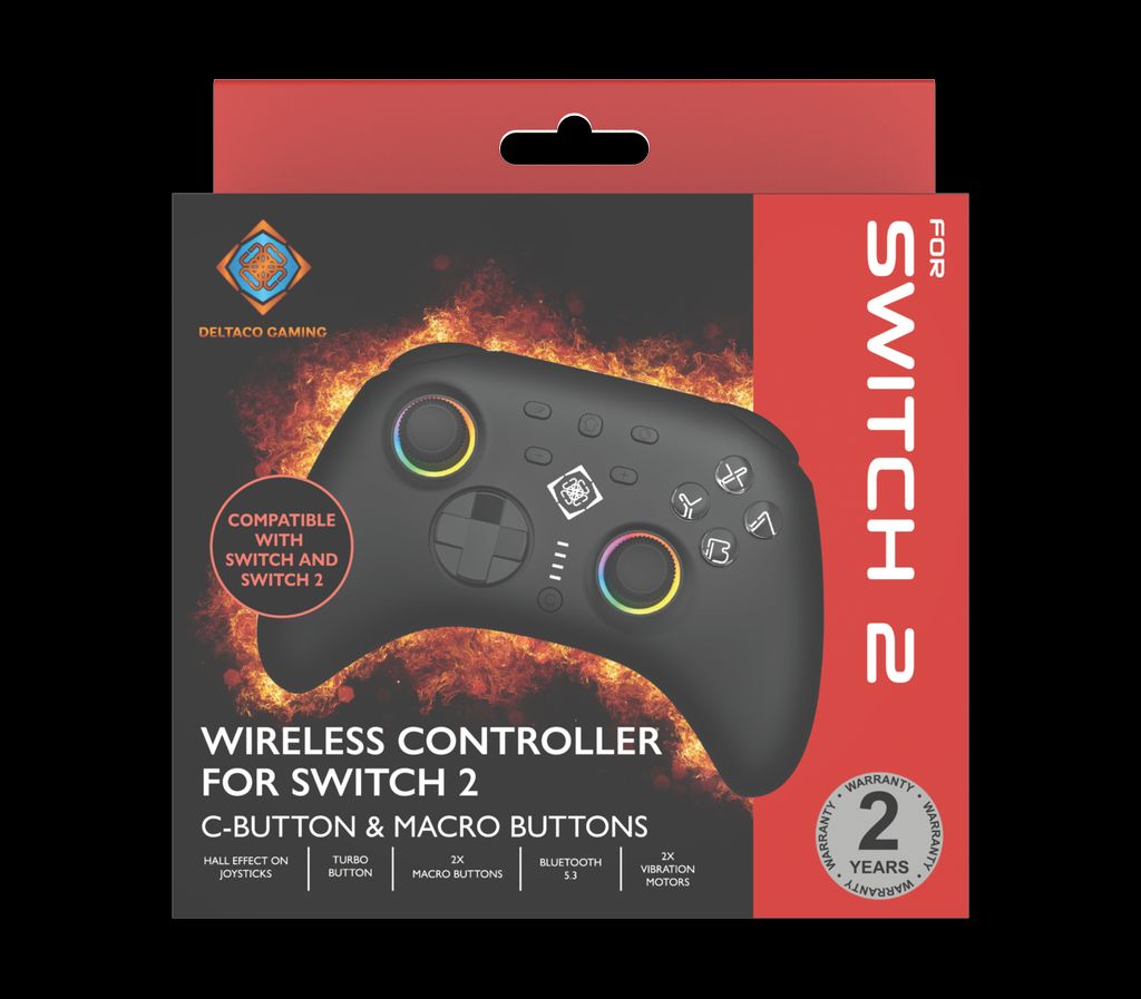 DELTACO GAMING Trådløs Controller til Nintendo Switch 2 med C-knap - RGB/Sort