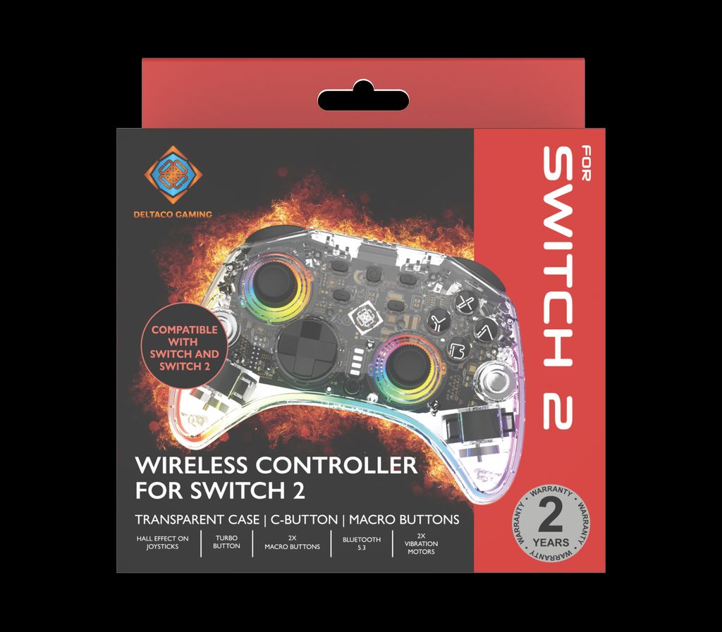 DELTACO GAMING trådløs controller Nintendo Switch 2 – transparent/RGB