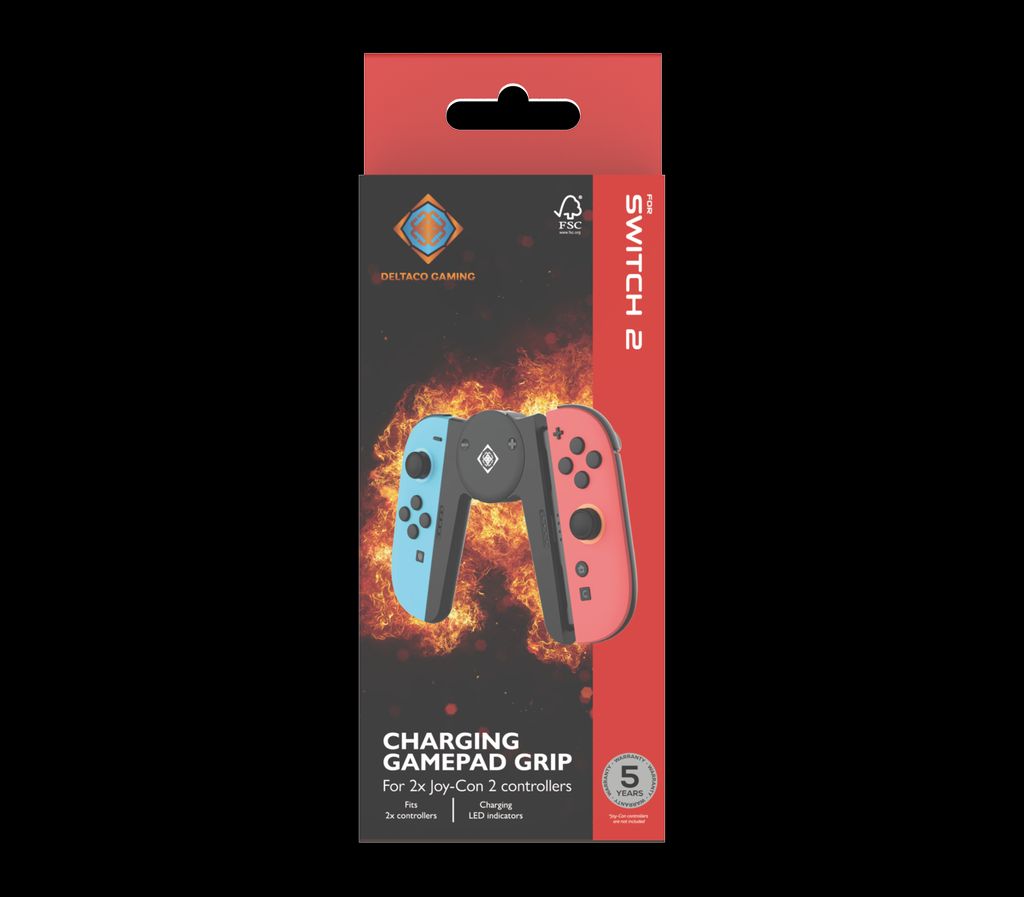 DELTACO GAMING grepp och laddstation för Nintendo Switch 2 Joy-Cons - Svart