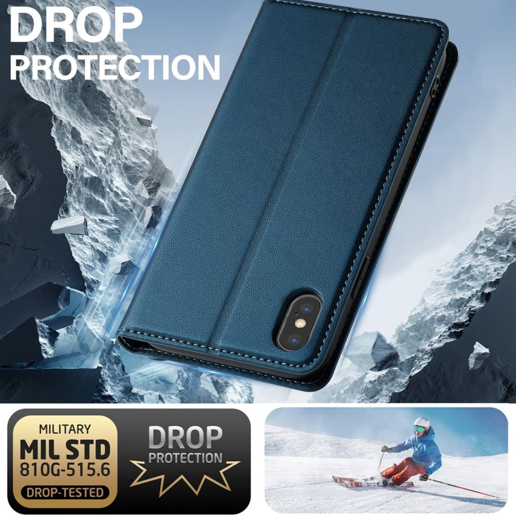 LC.IMEEKE iPhone XS Max Pungetui med Kortholder og Stativ – Blå