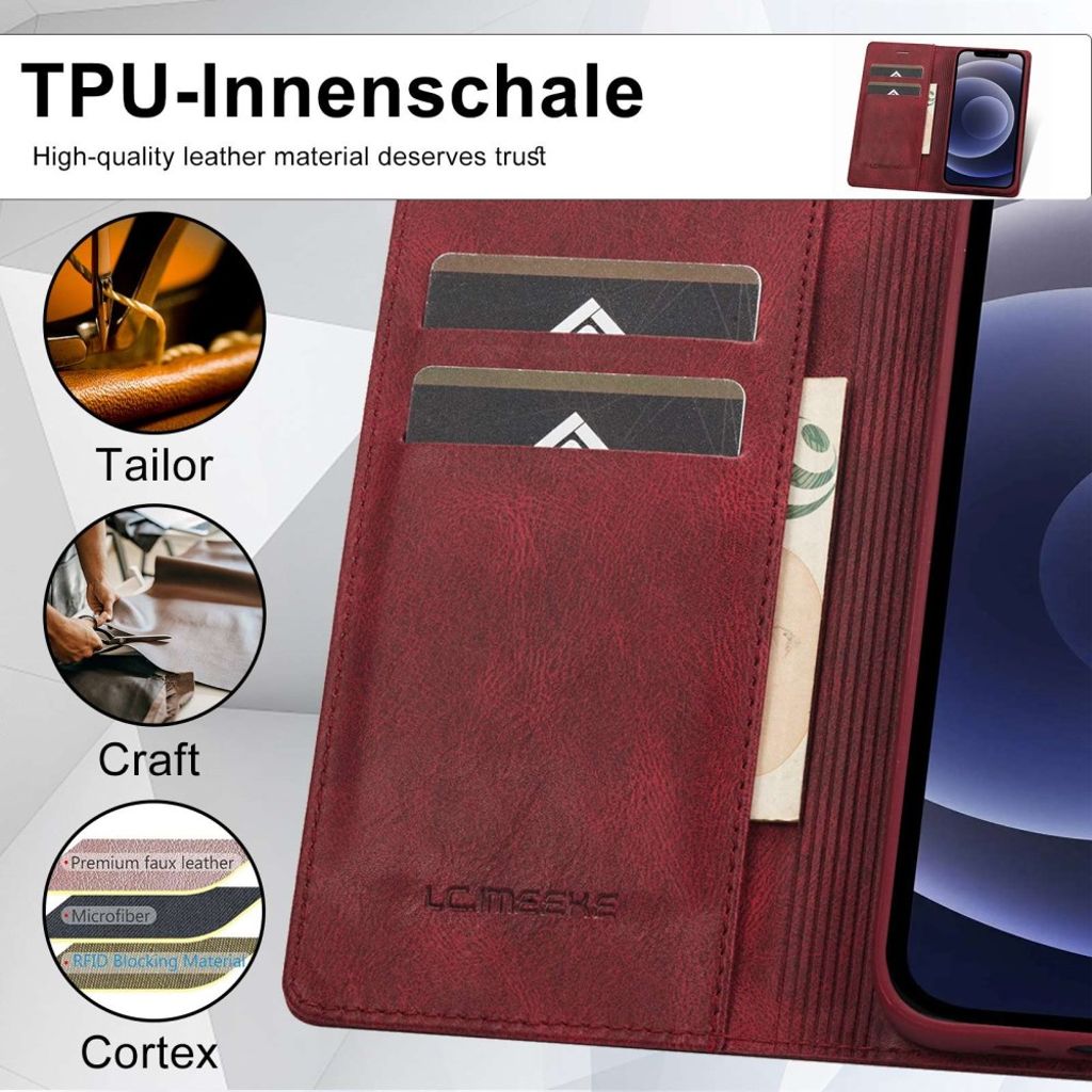 LC.IMEEKE iPhone 12 Mini Wallet Cover - Red