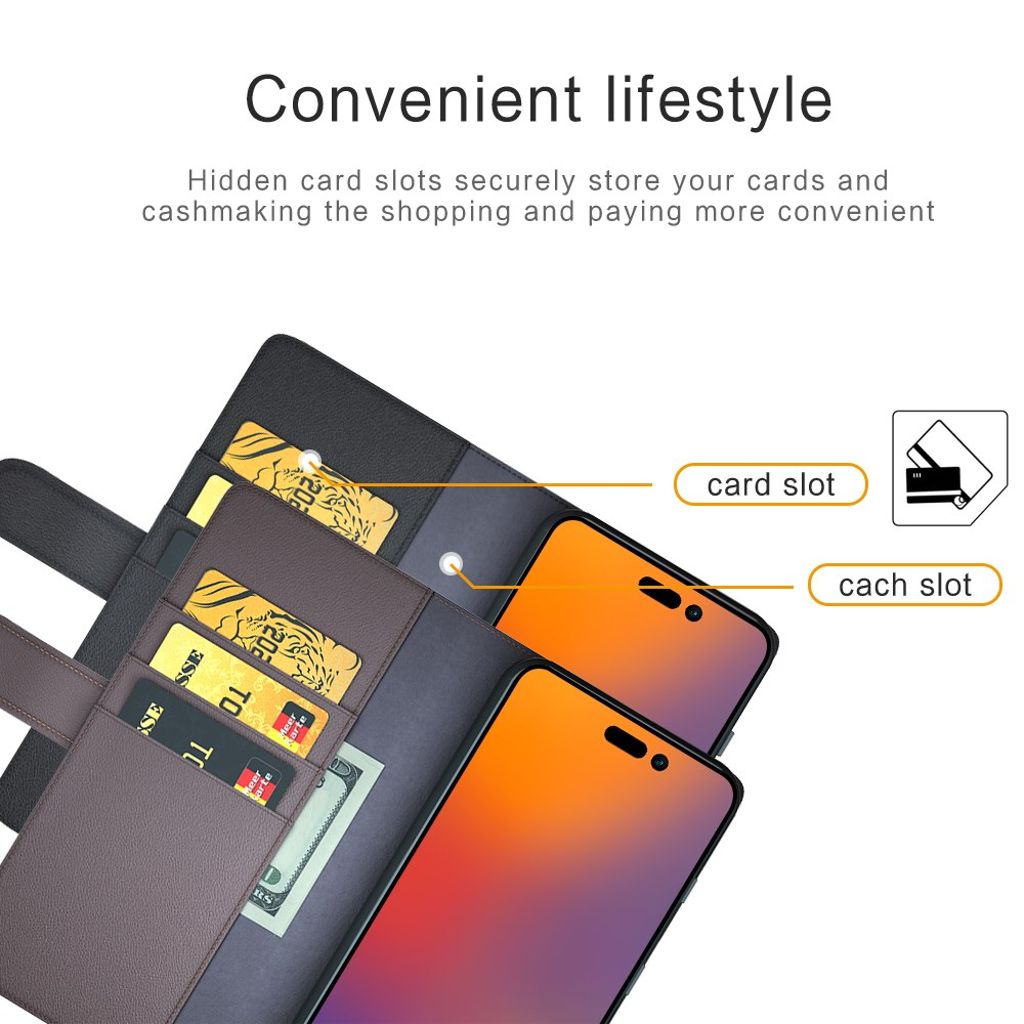 iPhone 14 Pro Max Wallet Cover - Brown