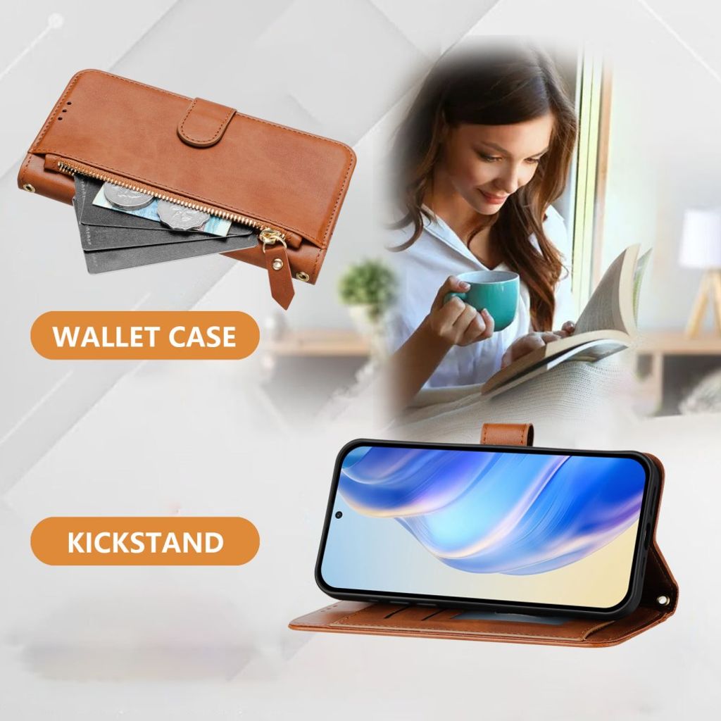 Xiaomi 17T Pro Lompakkokotelo vetoketjulla - Ruskea