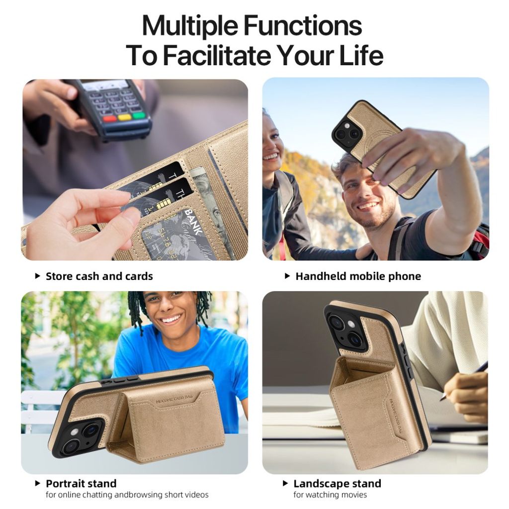 iPhone 15 Wallet Case MagSafe Detachable Card Holder – Gold