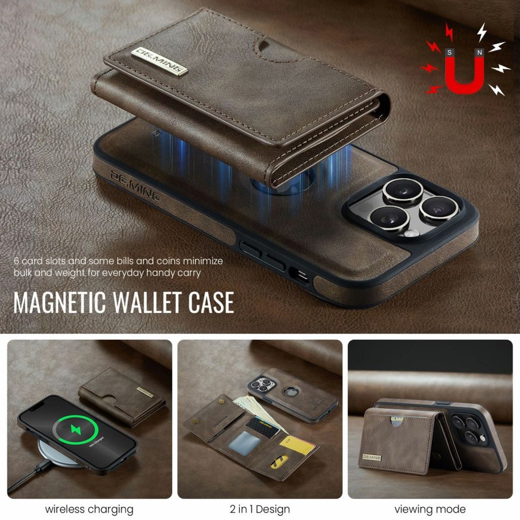 DG.MING iPhone 13 Pro Max Lompakkokuori M6 Series - Coffee