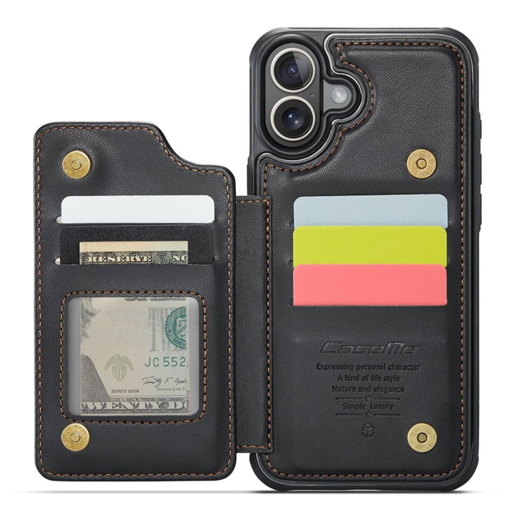 CASEME iPhone 16 Case with 5 Card slots - Black