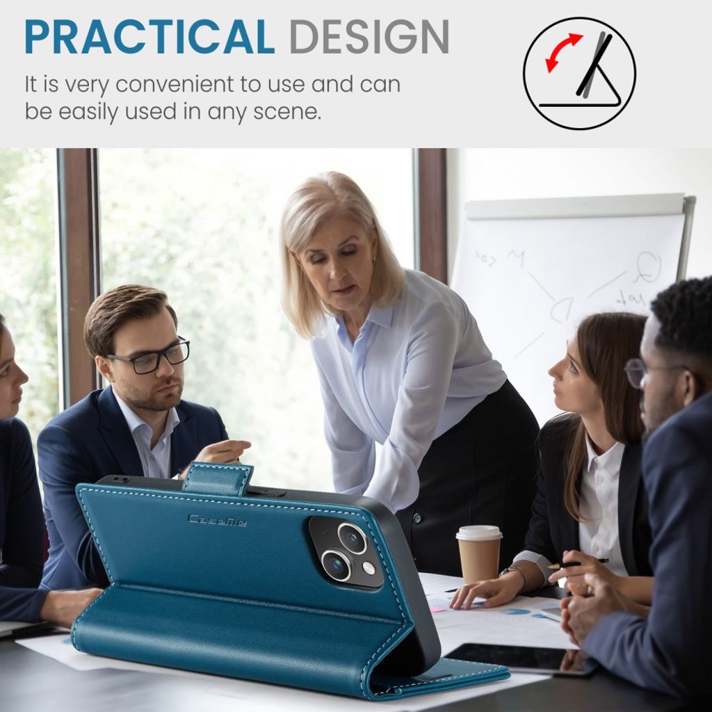 CASEME iPhone 15 Wallet Cover RFID Blocking 3 Card Slots - Blue