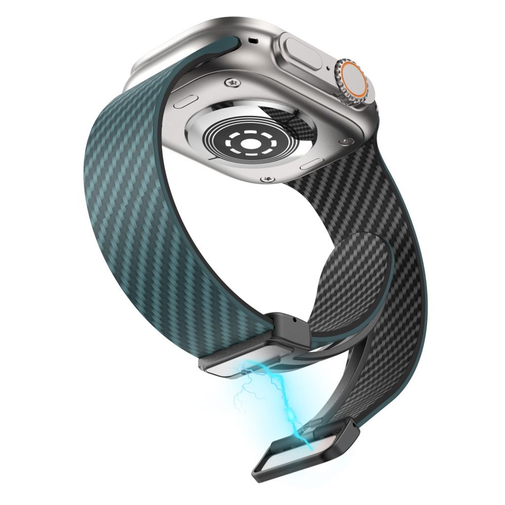 Apple Watch 49 / 46 / 44 / 42mm Klockarmband kolfibertextur - Turkos/Svart