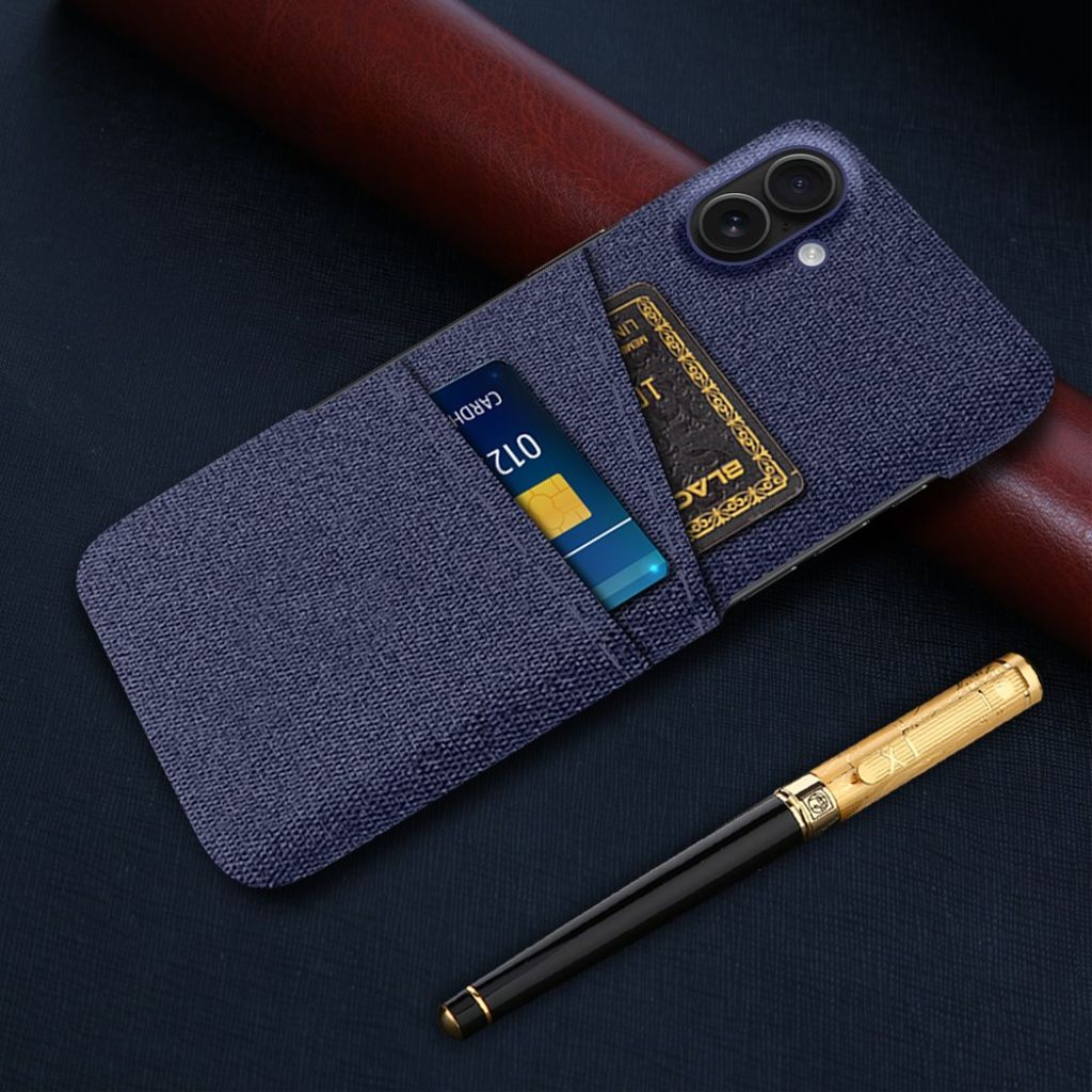 iPhone 17 Skal i Textil med 2 Kortfack - Blå