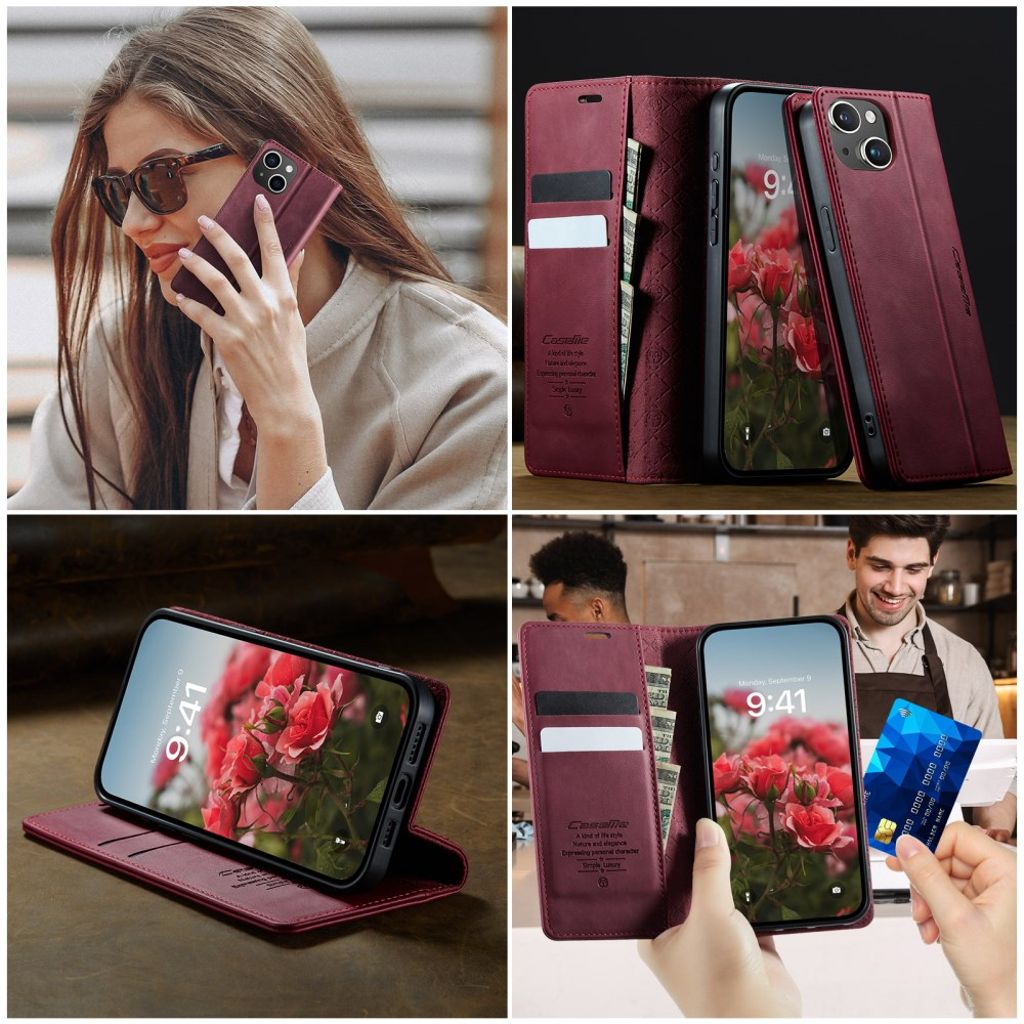 CASEME iPhone 14 Pungetui RFID-blokerende Stativ - Rød