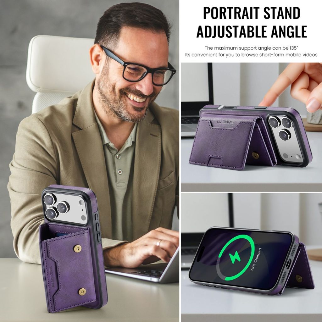 MAGKING iPhone 18 Pro Max/17 Pro Max MagSafe Kuori irrotettavalla lompakolla - Violetti