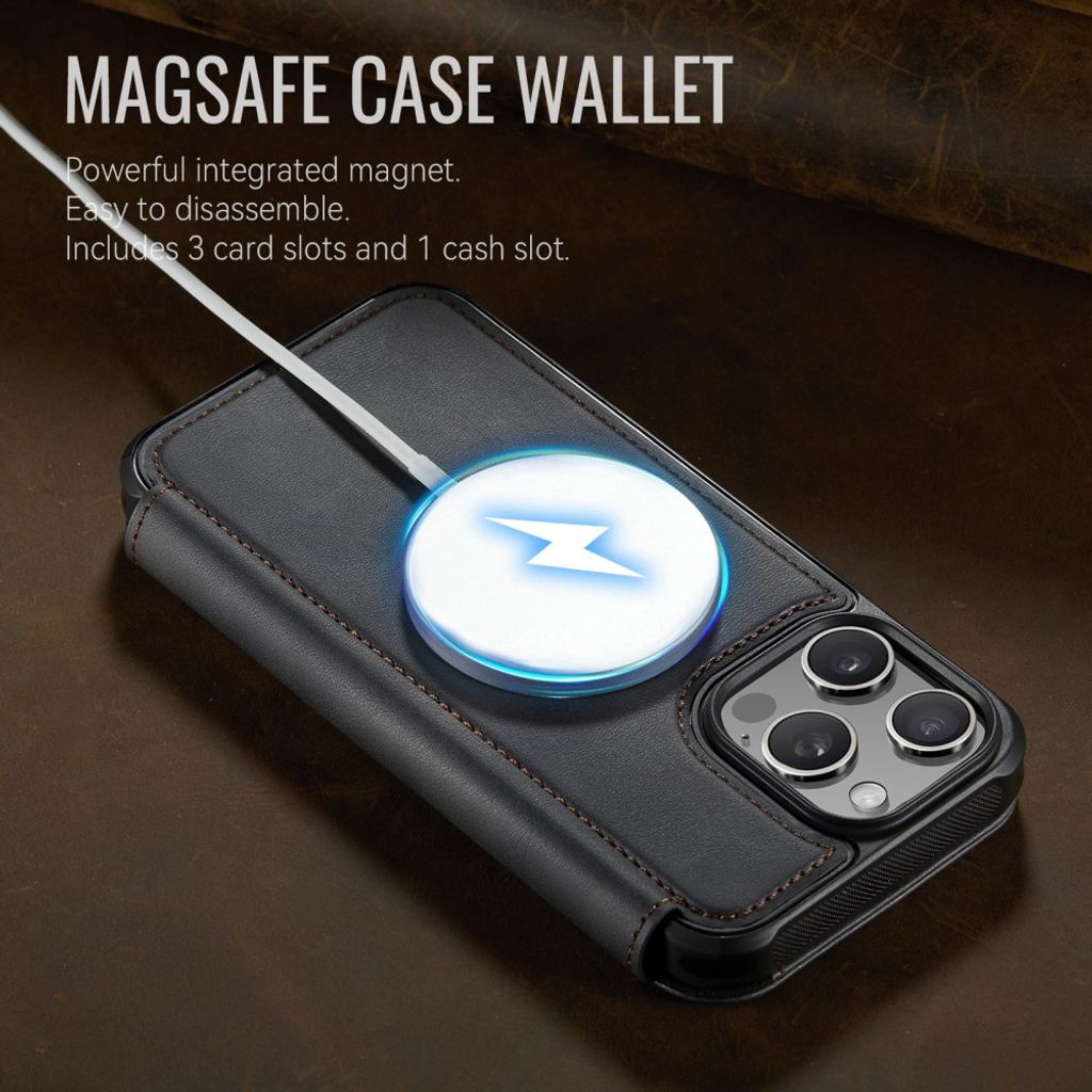 CASEME 053 iPhone 16 Pro Max Lompakkokotelo MagSafe RFID-estävä - Musta