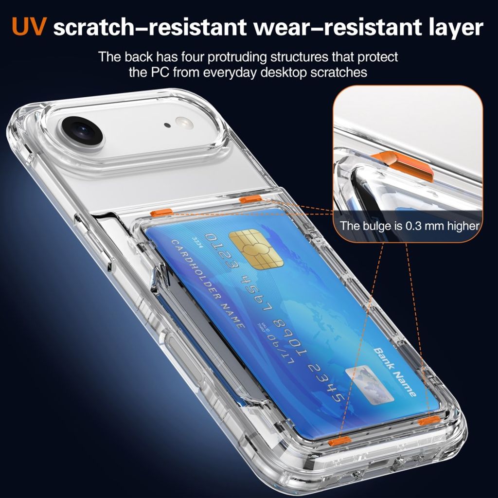 iPhone 17 Air Skal med Stativ och Kortfack - Transparent