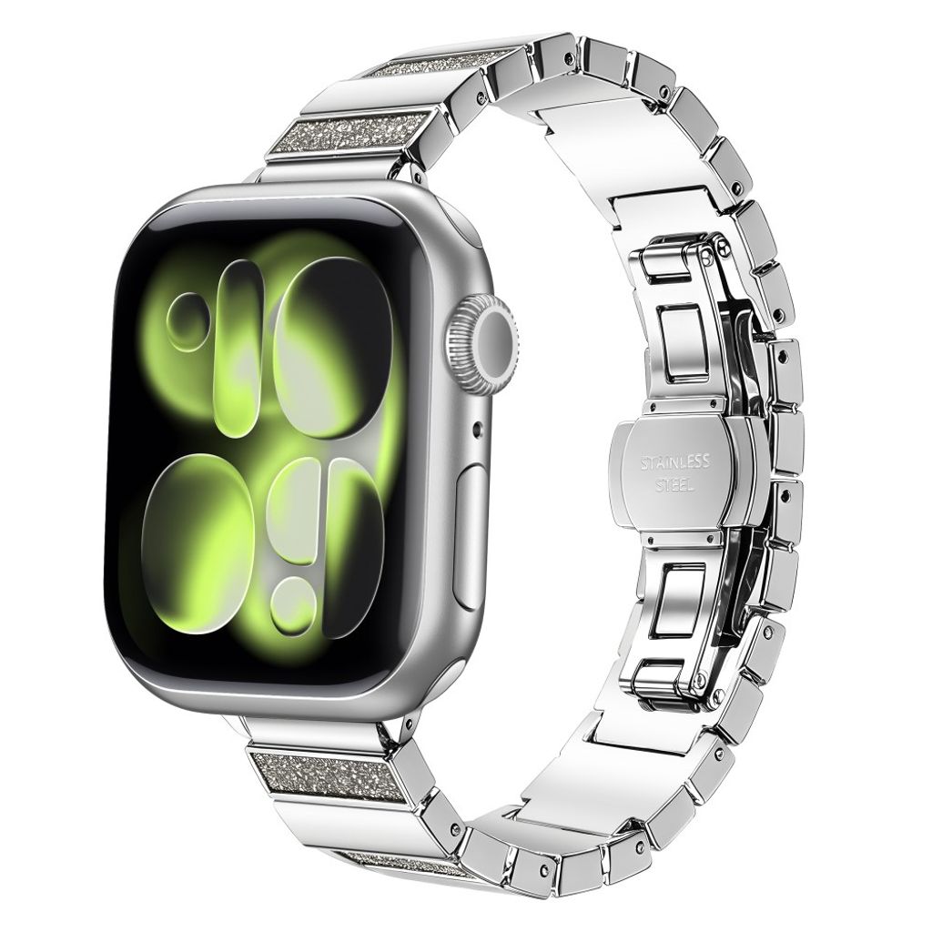 Apple Watch 42/41/40/38mm Klockarmband i rostfritt stål med glitter - Grå