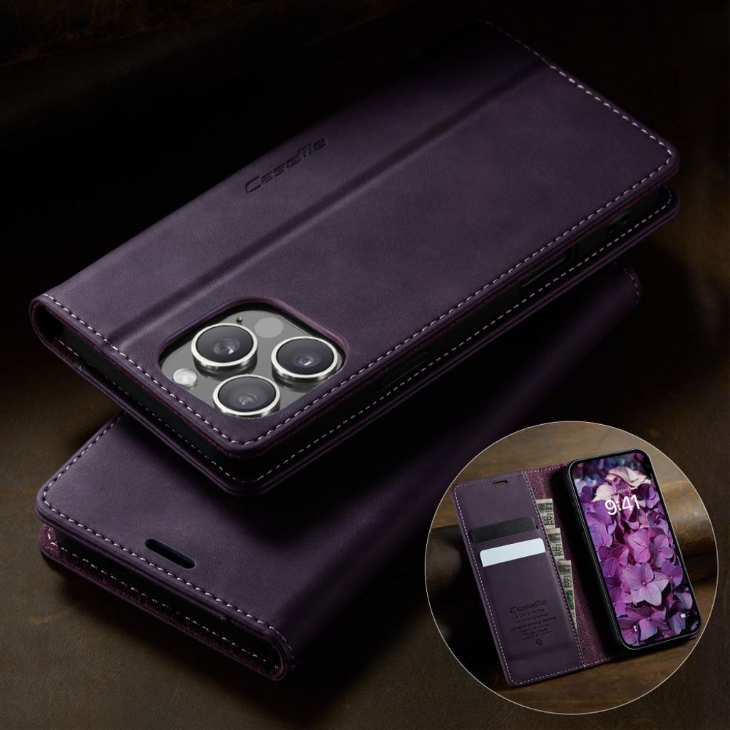 CASEME iPhone 16 Pro Max Wallet Cover RFID Blocking Stand – Purple