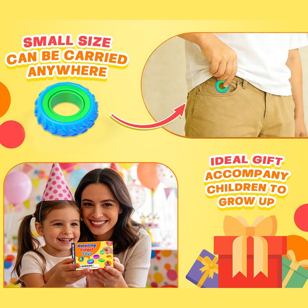 Sensoriska silikonringar för barn – stresslindrande fingerleksak, 6-pack 