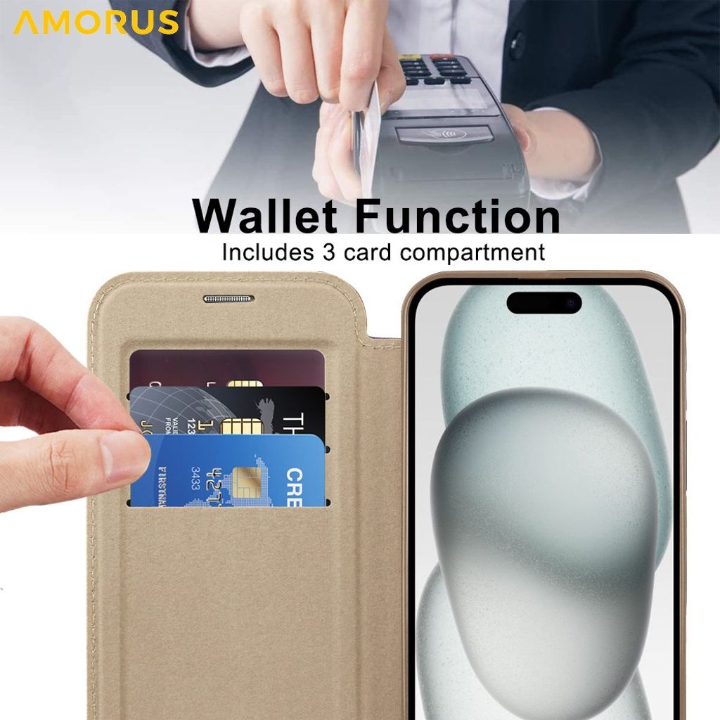 AMORUS iPhone 15 Plus Kotelo MagSafe - Kulta