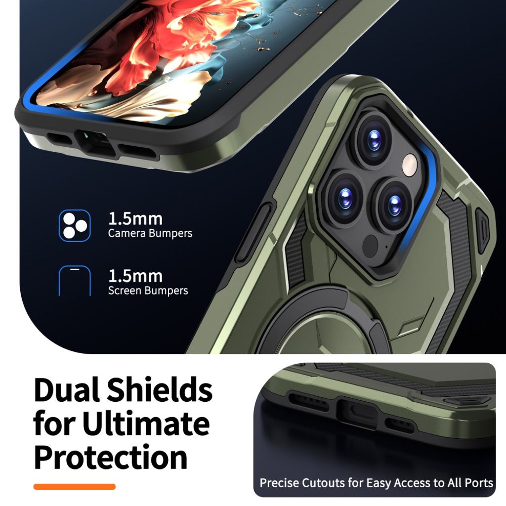 iPhone 13 Pro Max Kuori Magneettinen Ring Jalusta - Vihreä