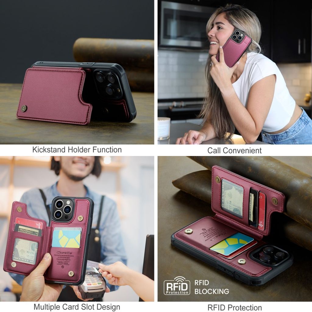 CASEME iPhone 15 Pro C22 RFID Blocking Lompakkokuori – Punainen