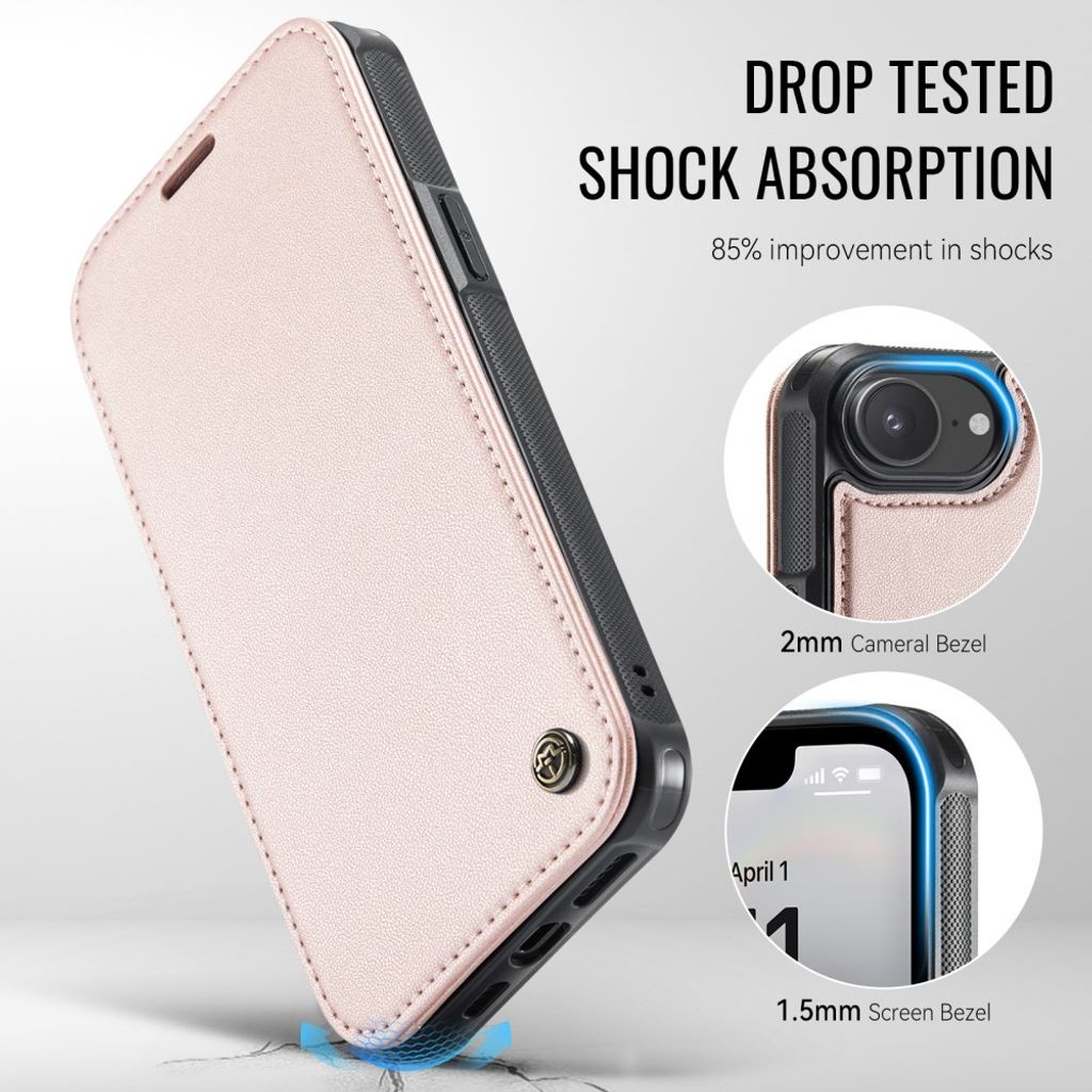 CASEME 053 iPhone 16e/iPhone 17e Lommeboketui MagSafe RFID Blokkerende - Lysrosa