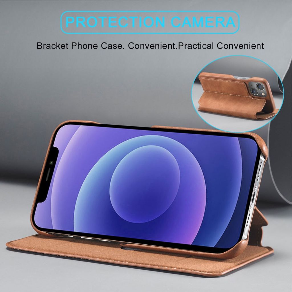 LC.IMEEKE iPhone 13 Mini Pungetui med Kortholder – Brun