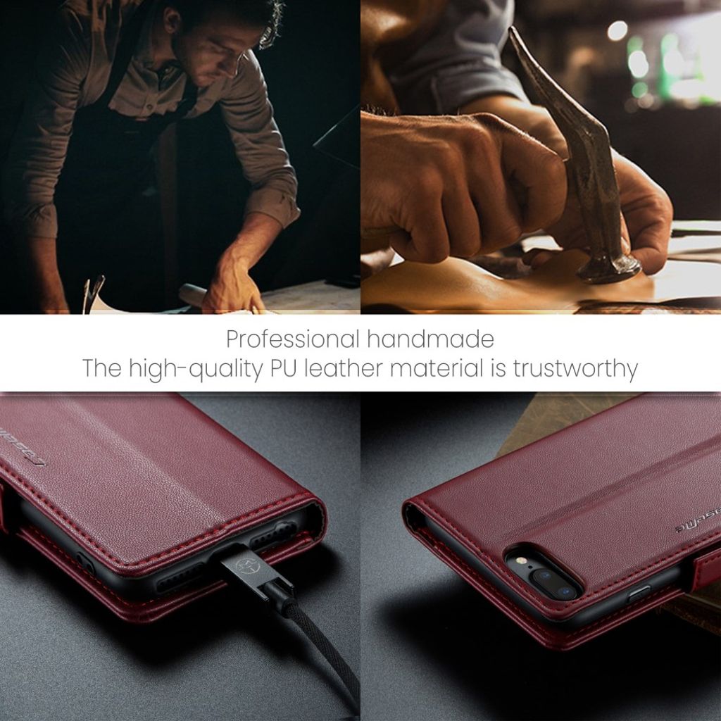 CASEME iPhone 6 Plus/6s Plus/7 Plus/8 Plus Kotelo Korttipaikka - Punainen