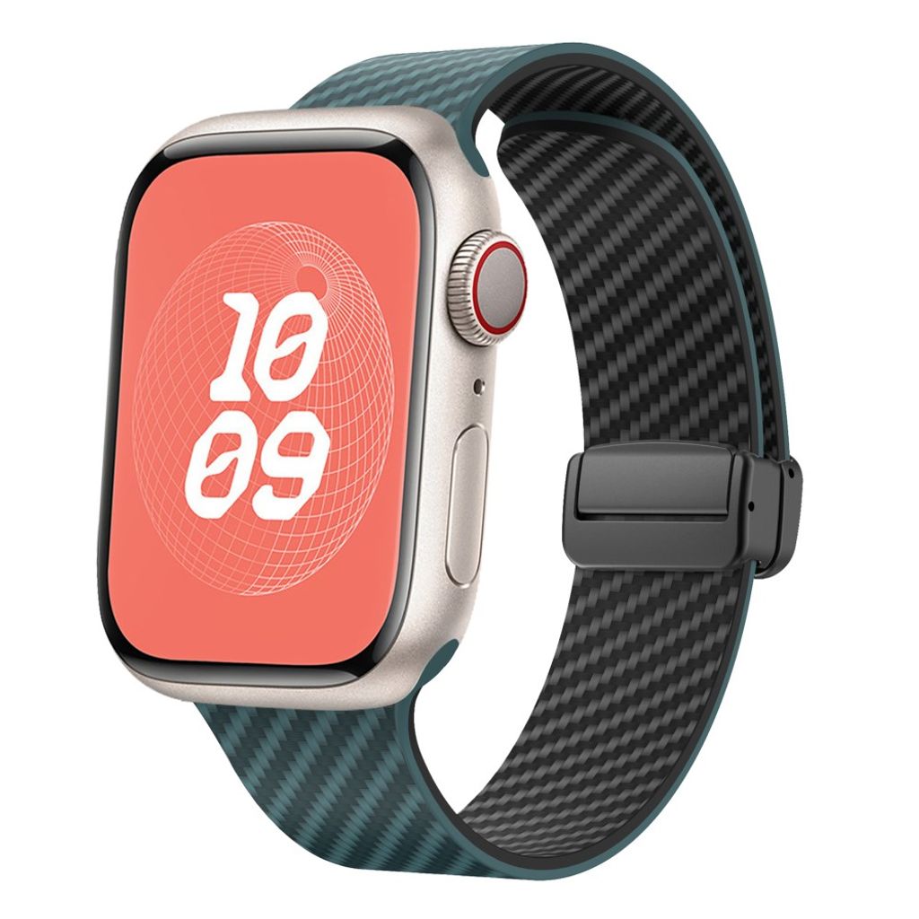Apple Watch 42 / 41/ 40 / 38mm Klockarmband kolfibertextur - Turkos/Svart