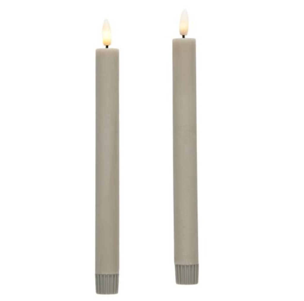 LED Dinerkaarsen Grijs 24cm 2-pack op Batterijen met Timer