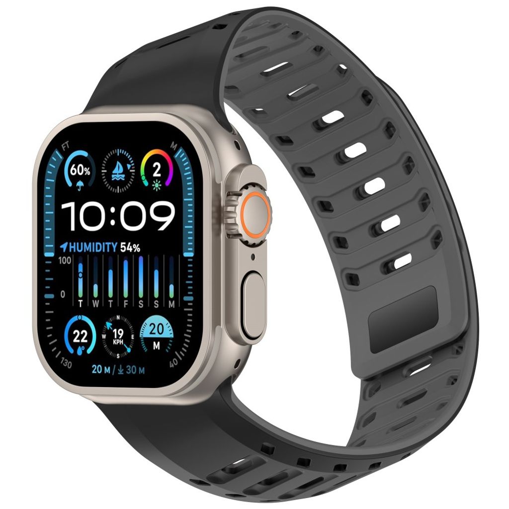 Apple Watch 49/46/44/42mm Klockarmband i Silikon Magnetisk - Svart/Grå