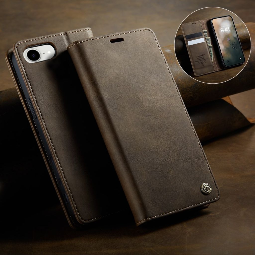 CASEME iPhone 16e Lommeboketui RFID-blokkerende med stativ – Brun