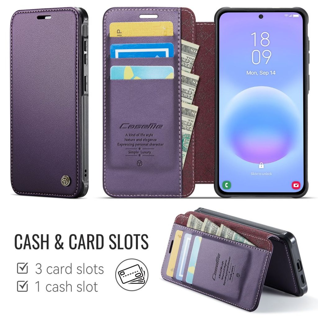 CASEME 053 Samsung Galaxy A17/A16/A26 Lompakkokotelo MagSafe RFID-estävä - Violetti