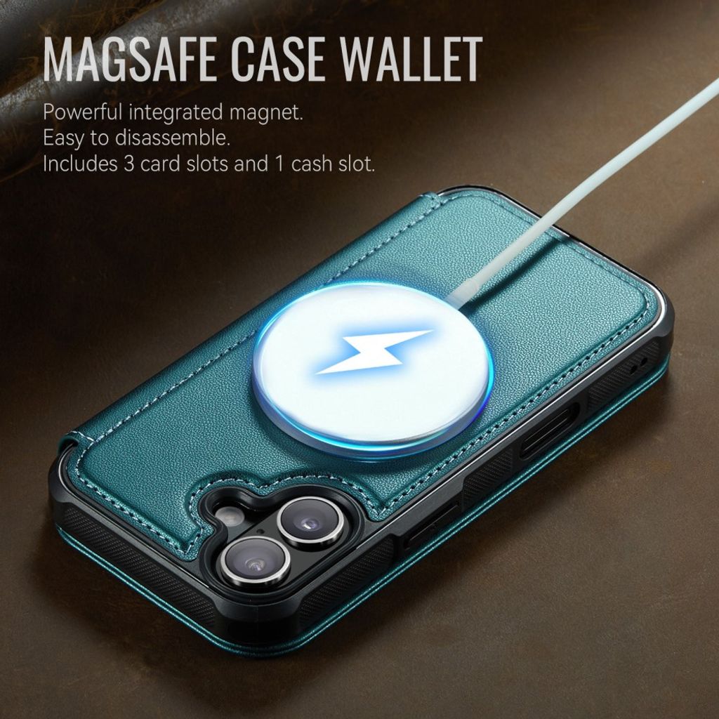 CASEME 053 iPhone 17 Lompakkokotelo MagSafe RFID-estävä - Turkoosi