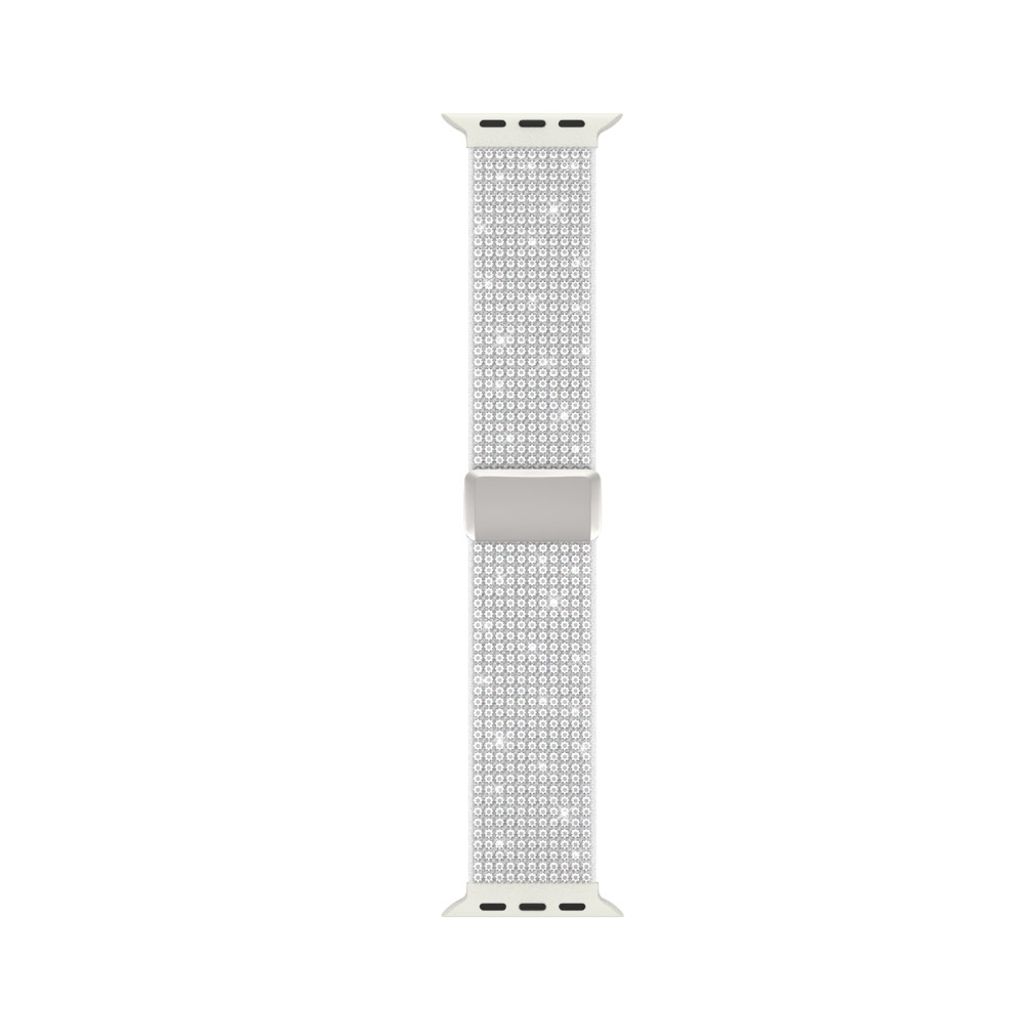 Apple Watch 42/41/40/38mm Klockarmband i Nylon med Strass - Vit