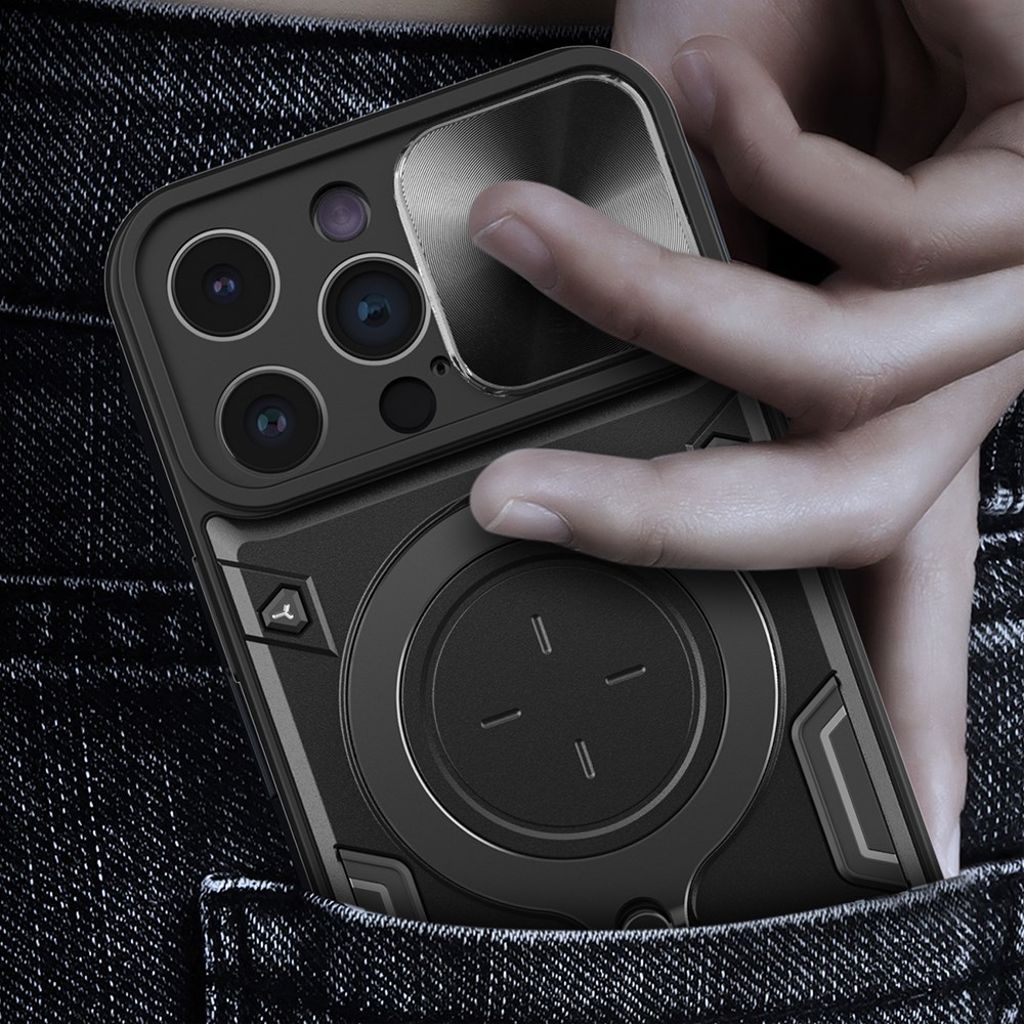 iPhone 11 Pro Max Cover med Kameradæksel og Stativ – Sølv