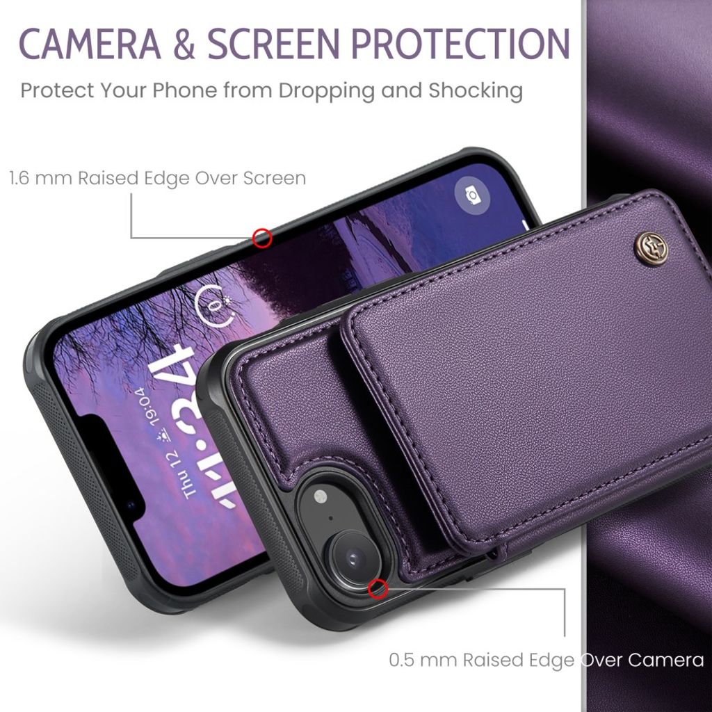 CASEME C22 Wallet Case with RFID Blocking for iPhone 16e – Purple