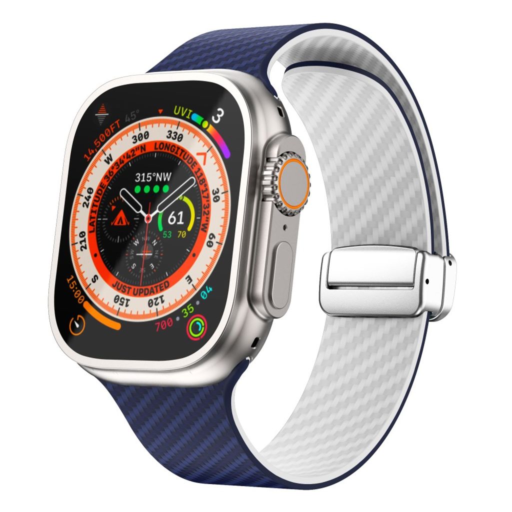 Apple Watch 49 / 46 / 44 / 42mm Klockarmband kolfibertextur - Blå/Vit