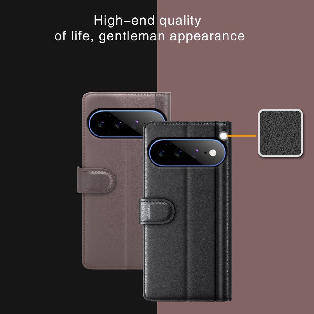 Google Pixel 11 Pro XL Plånboksfodral Äkta Läder - Svart