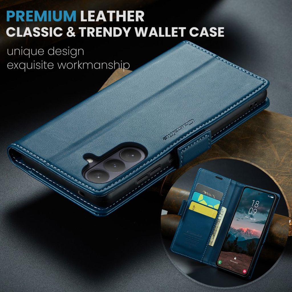 Samsung Galaxy S26 Plus Lommeboketui CASEME 023 Serie RFID-blokkerende Stativ - Blå